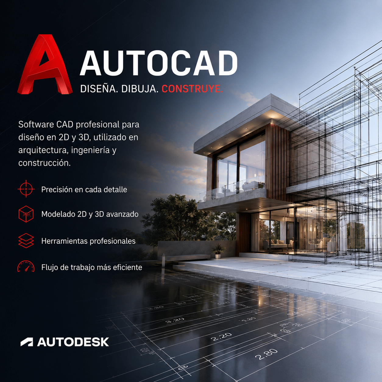 Descargar AutoCAD para Windows - Diseño arquitectónico profesional en Autodesk AutoCAD con planos 2D y modelado 3D