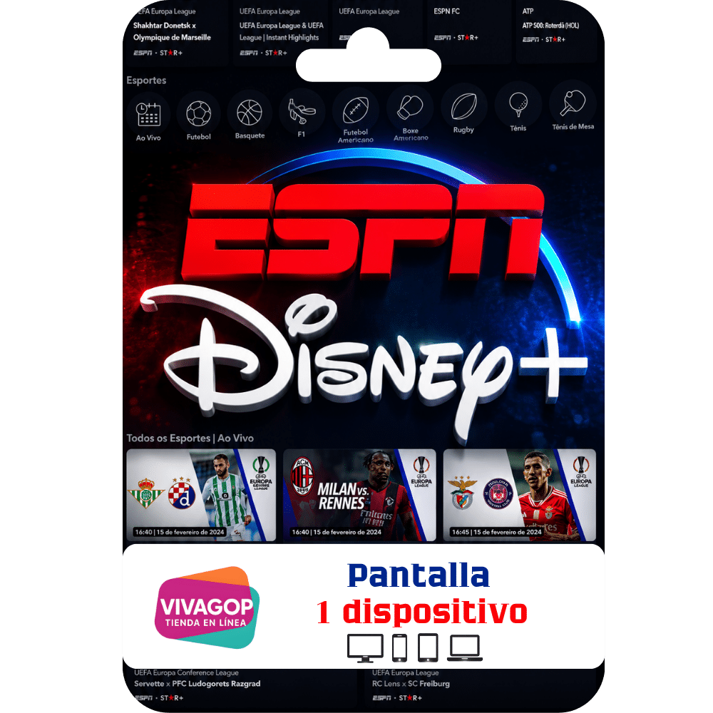 Pantalla de Disney Plus para 1 dispositivo con ESPN incluido